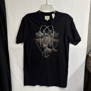 Sterling Silver/925 Fashion Tee Women's Black with Horses Silhouette Size M